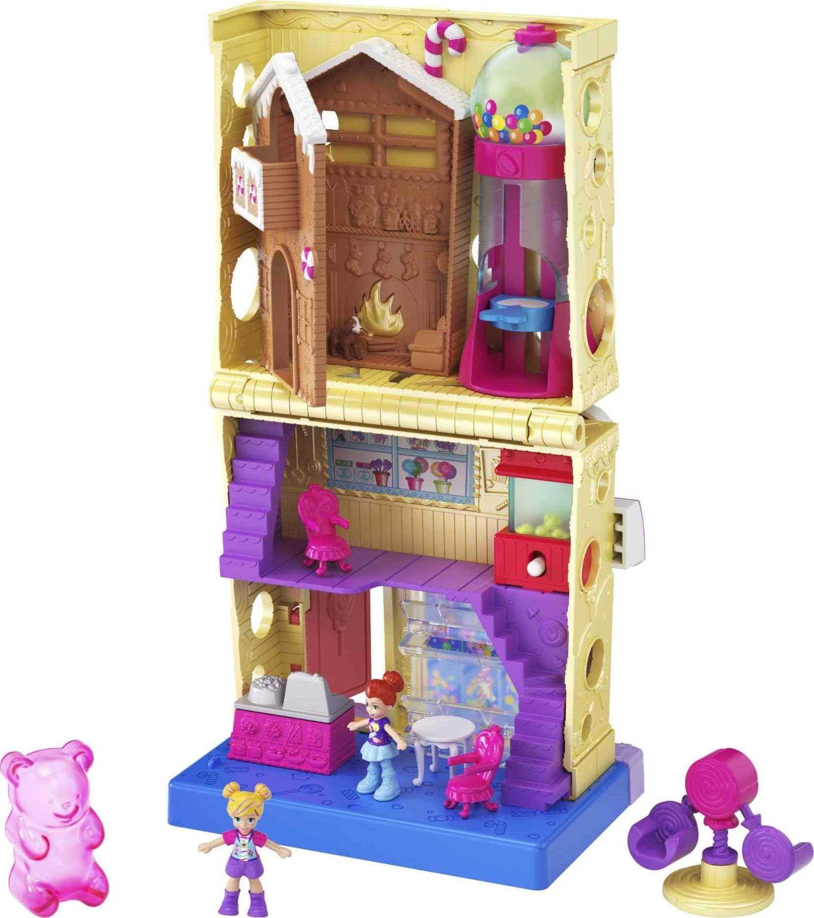 Polly Pocket Pollyville Candy Store with 4 Floors of Fun, Micro Polly & Lila Dolls, 1 Sticker Sheet and 5 Micro Accessories