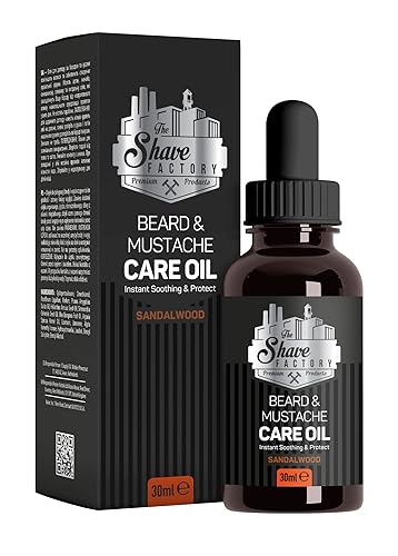 the shave factory Aceite para el cuidado de barba y bigote con sándalo, producto para peluqueros profesionales y entusiastas del afeitado y aseo