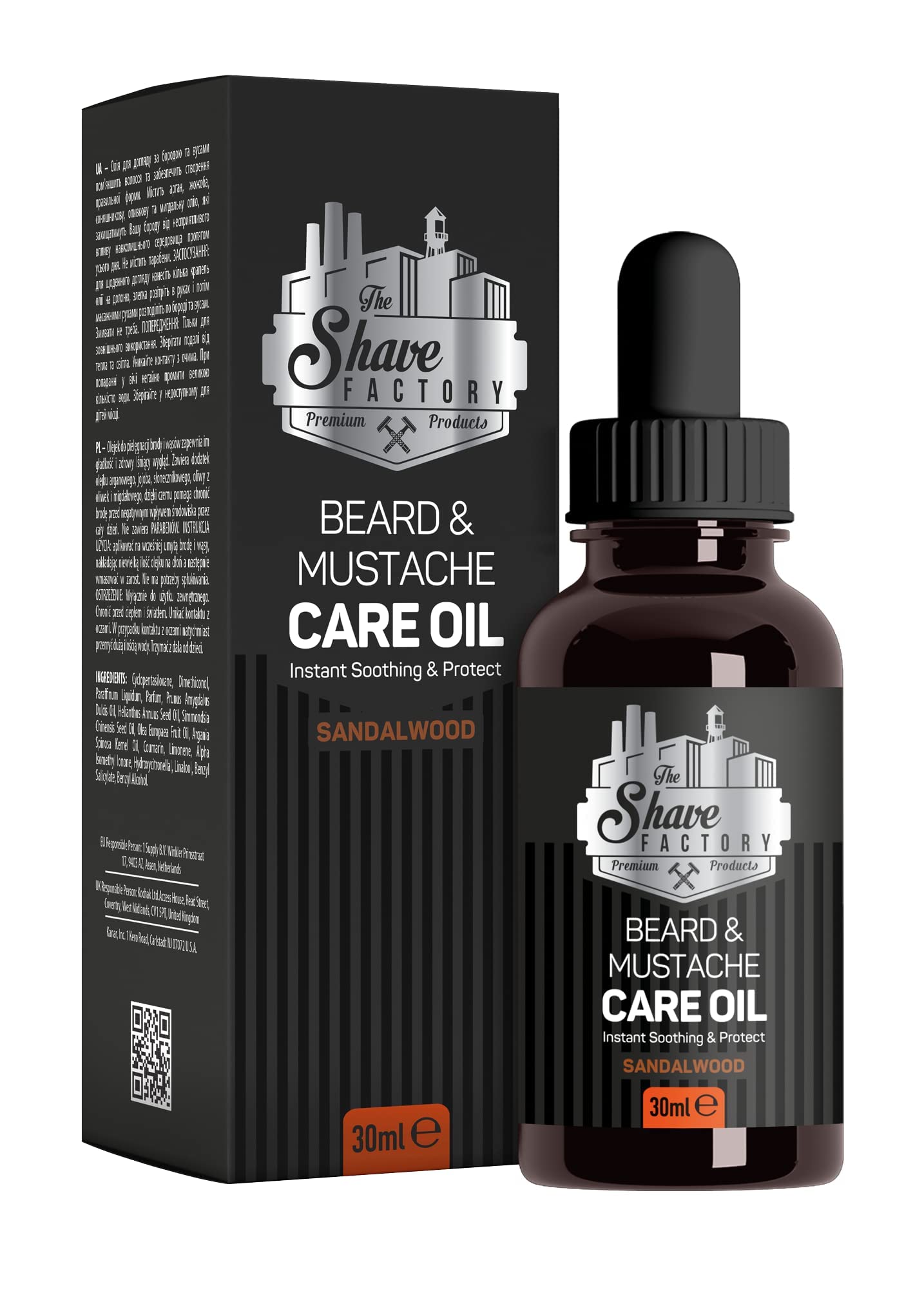 the shave factory Beard&Mustache Care Oil with Sandalwood - Product For Professional Barbers and Traditional Shaving & Grooming Enthusiasts (30 ml(1 fl. oz))