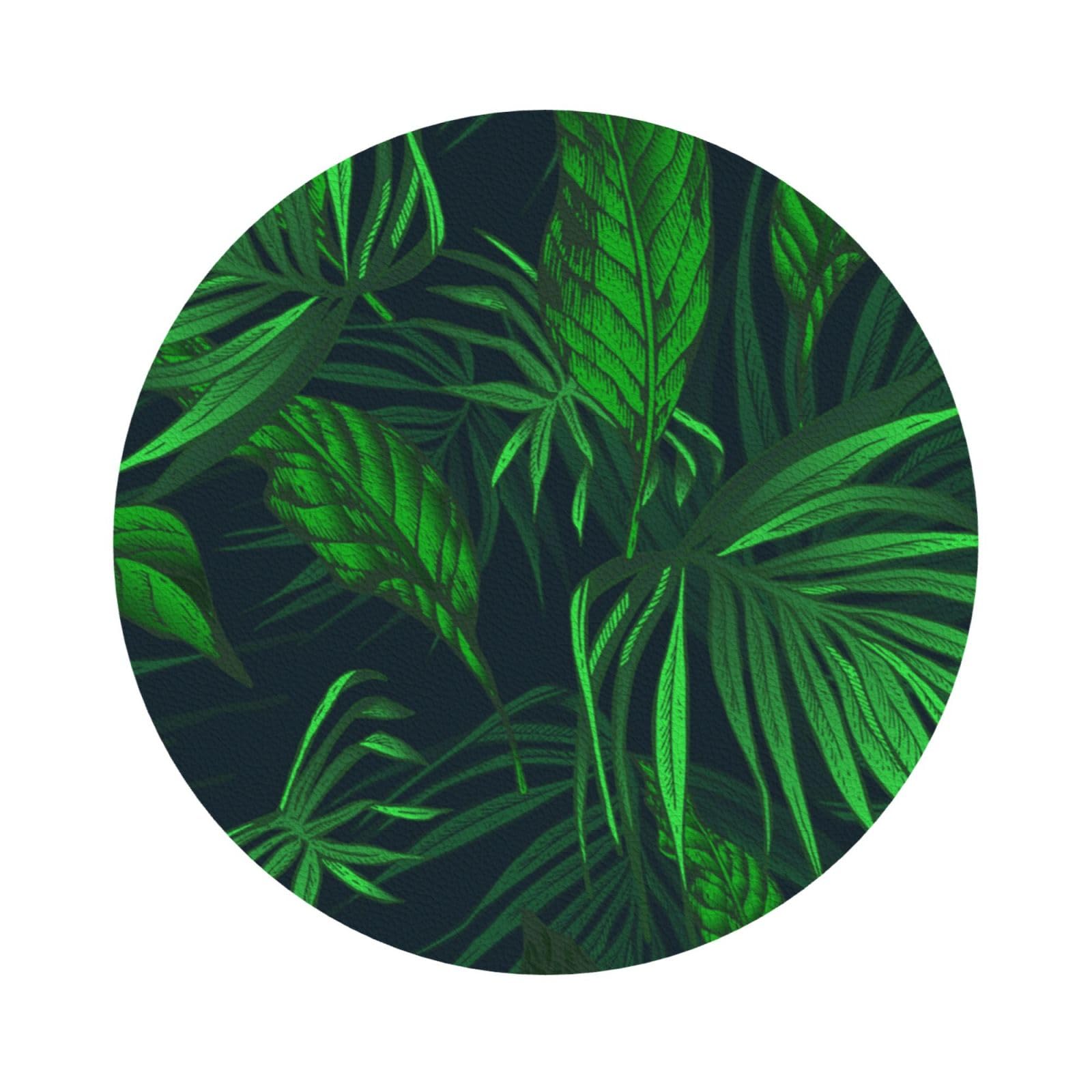 Green Tropical Plant PU Leather Coasters Set of 6 Round Drink Coasters