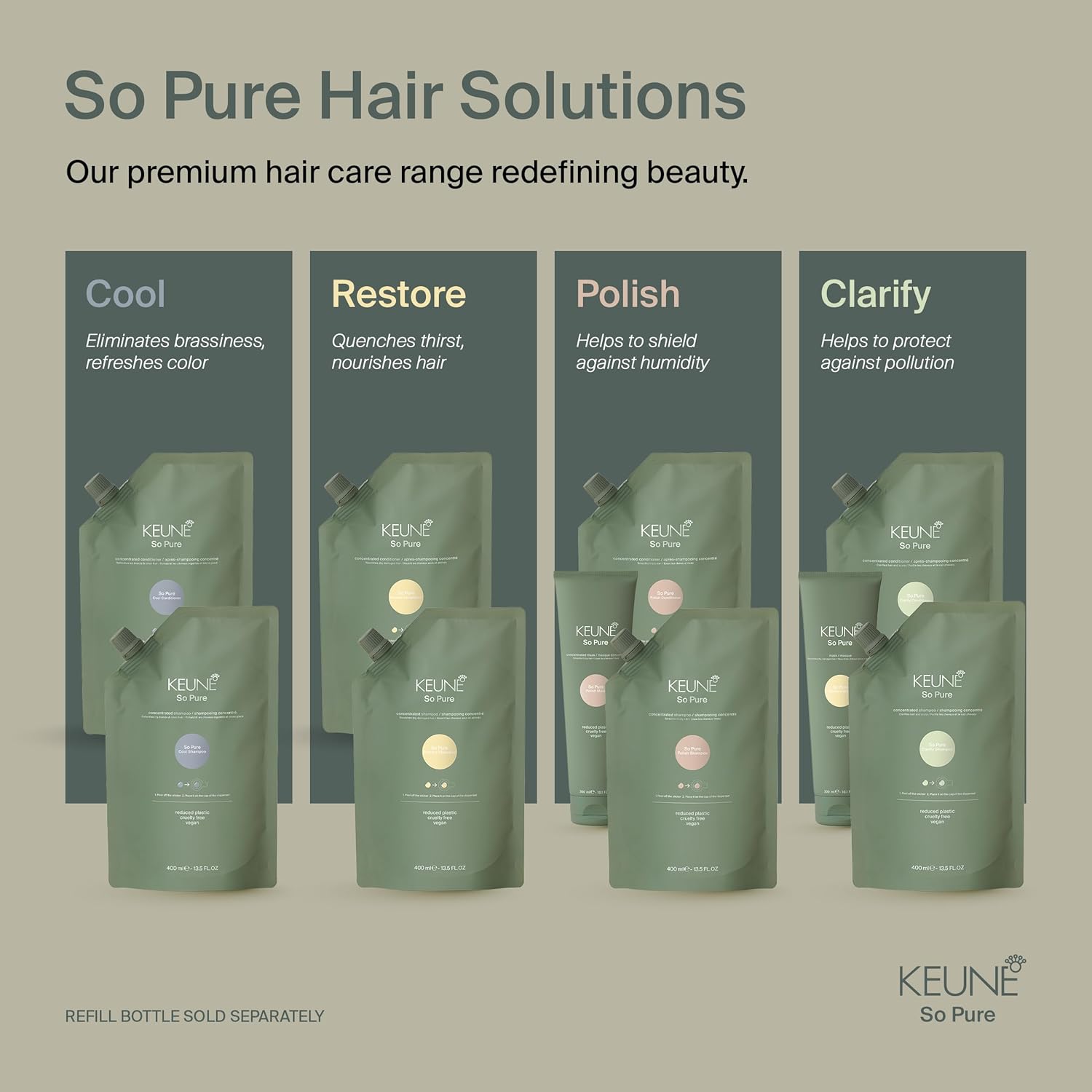KEUNE So Pure Polish Conditioner Refill, Anti-Frizz and Smoothing Formula, 13.5 Fl Oz