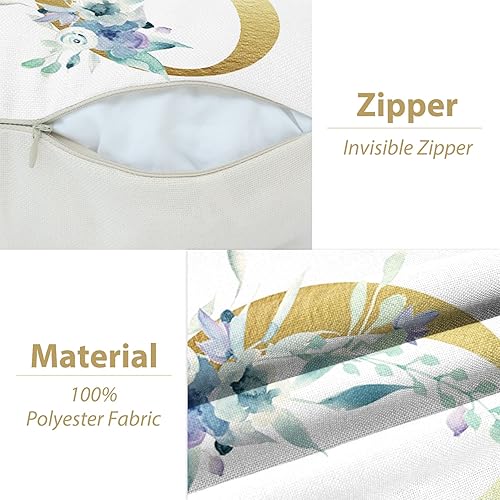Miniatura 5 de Baocicco 18 x 18 pulgadas, 1 funda de almohada de lino con letras del alfabeto o de flores doradas en acuarela moderna, cuadrada, funda de almohada