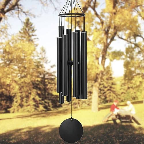 ASTARIN Campanillas de viento grandes para exteriores (38 pulgadas), campanillas de viento de simpatía para exteriores con 8 tubos negros afinados
