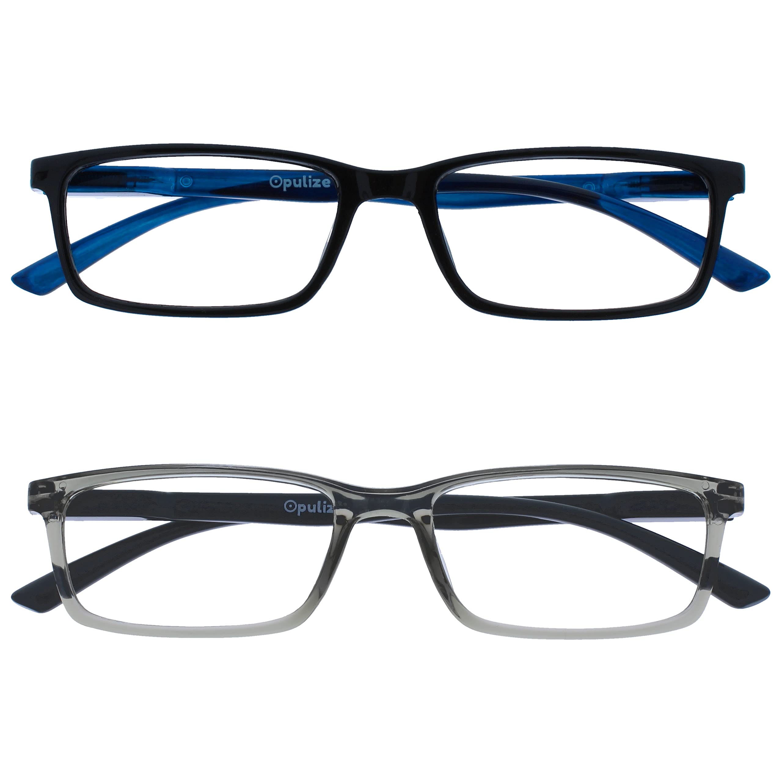 OPULIZE SEE Blue Light Blocking Reading Glasses for Women Men - 2 Pack - Narrow Frame - Anti-Glare Computer and Gaming Eyewear - UV and Eyestrain Protection - Improve Sleep - Black Grey +2.00