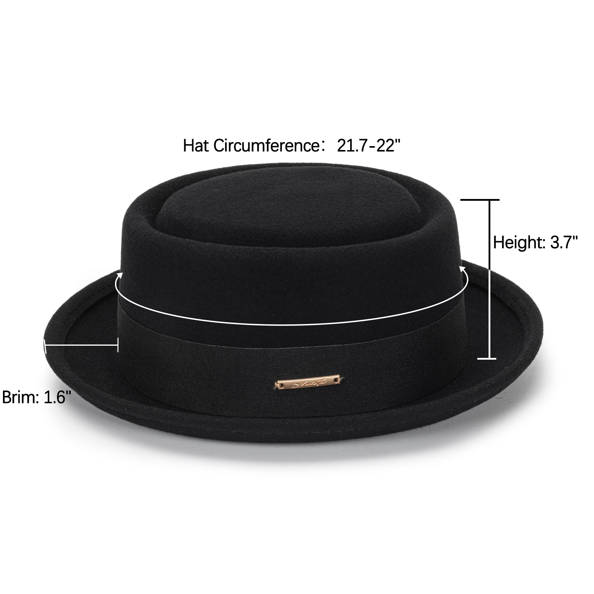 Cappello a torta di maiale per uomini e donne a tesa corta Fedora cappello piatto in feltro di lana cappello panama cappelli Szie: S-M
