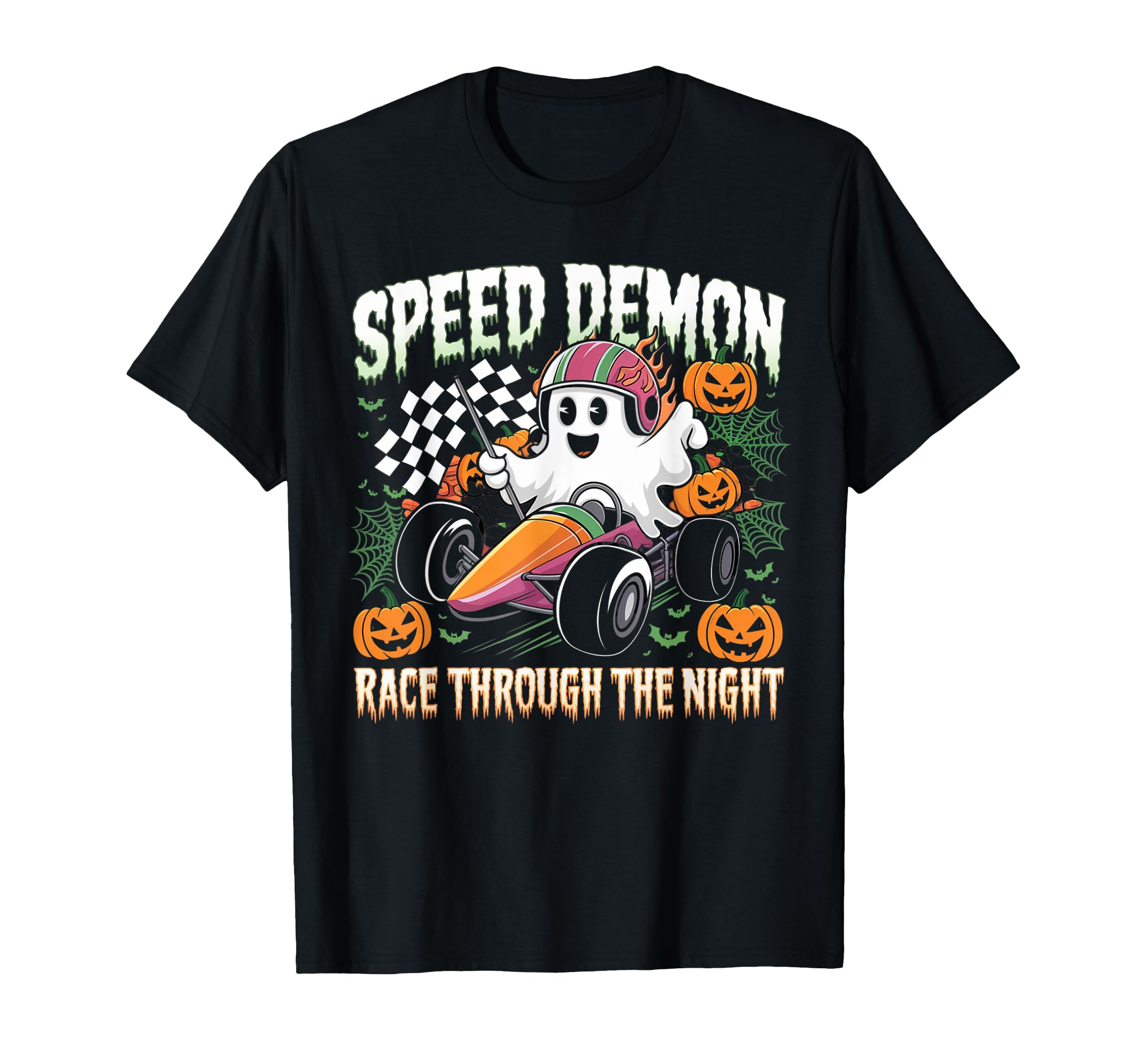 Funny Speed Demon Spooky Ghost Groovy Halloween Karting T-Shirt