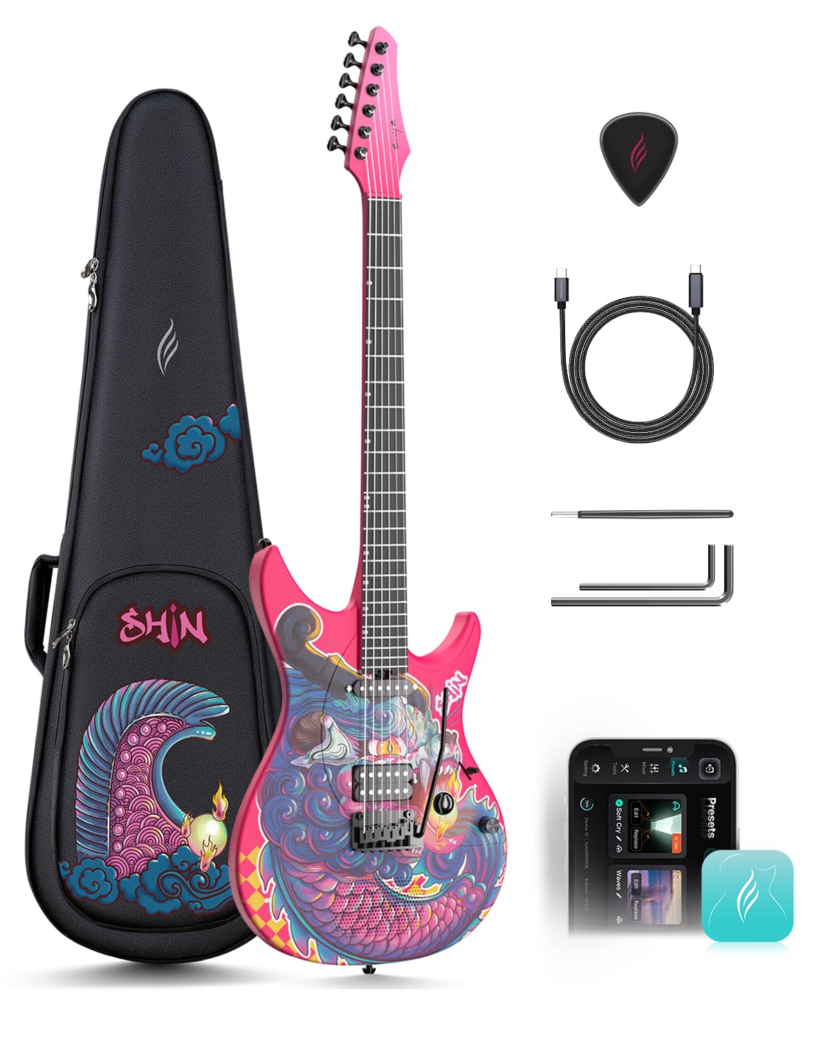 Enya Inspire Smart Electric Guitar, 39" Carbon Fiber, Built-in 15W Speaker