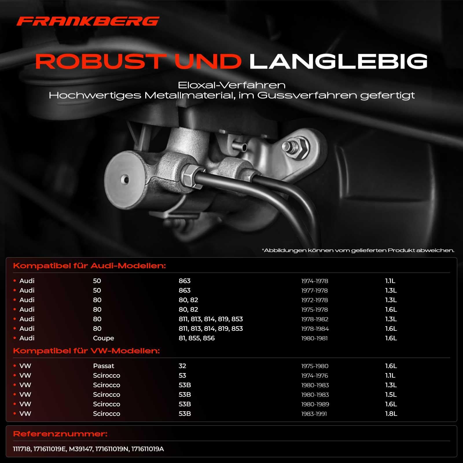 Frankberg 1x Hauptbremszylinder Bremszylinder Kompatibel mit Golf I 17 1.1L-1.6L 1974-1983 Santana 32B 1.6L-2.0L 1981-1984 Polo 80 86 86C 0.9L-1.3L 1975-1994