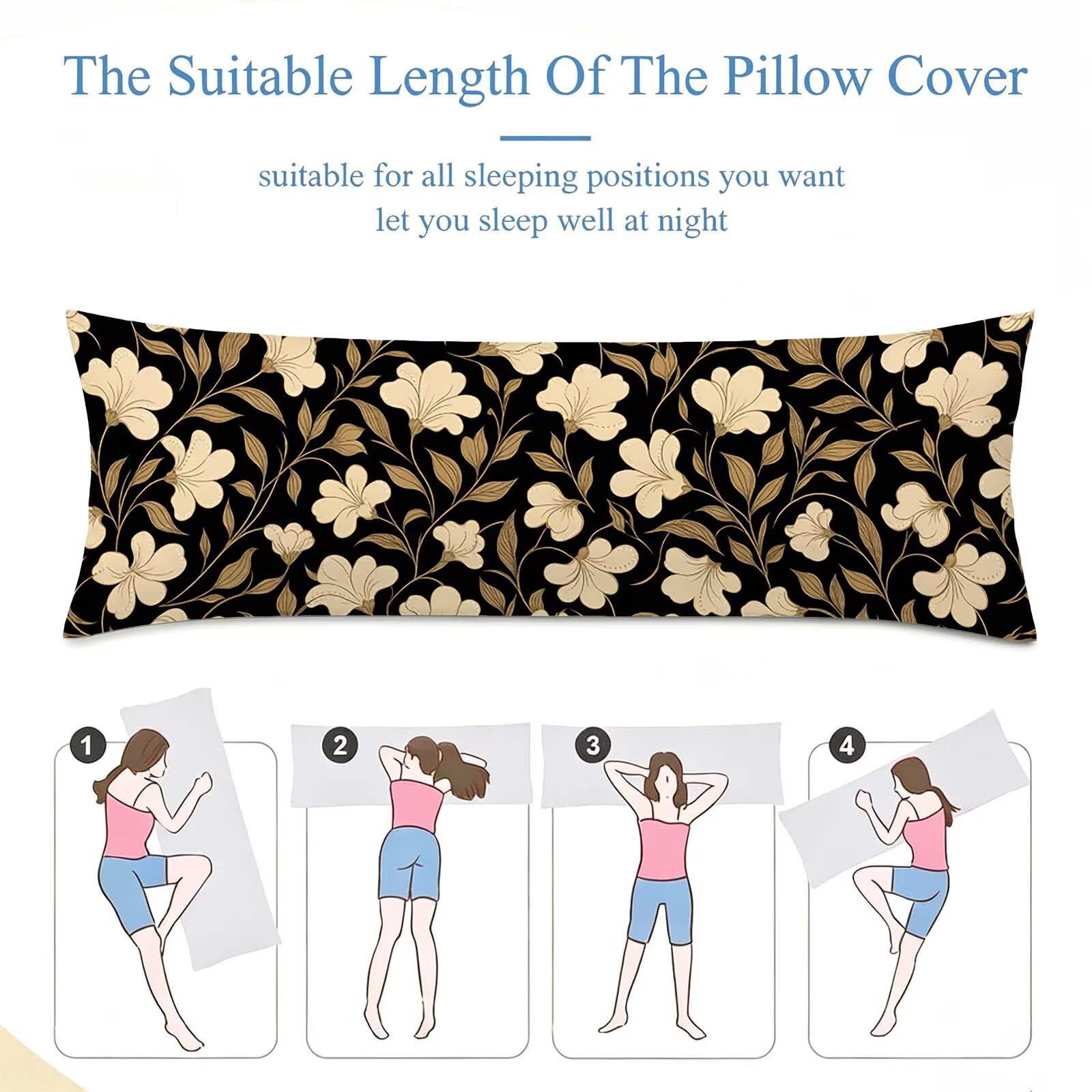 Nero-16 Federe Cuscino Letto 50 x 150 cm, Grande Cuscini per Divano Lino, | Doppia Faccia Stampa, Fiore Fodera per Cuscino Decorativa, con Cerniera, Cuscino per Dormire Sul Fianco j-200