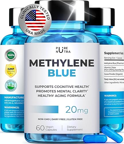 Forma de cápsula azul de metileno con éster de vitamina C añadida para mayor absorción, suplemento cerebral, memoria, enfoque, claridad, cognitiva,
