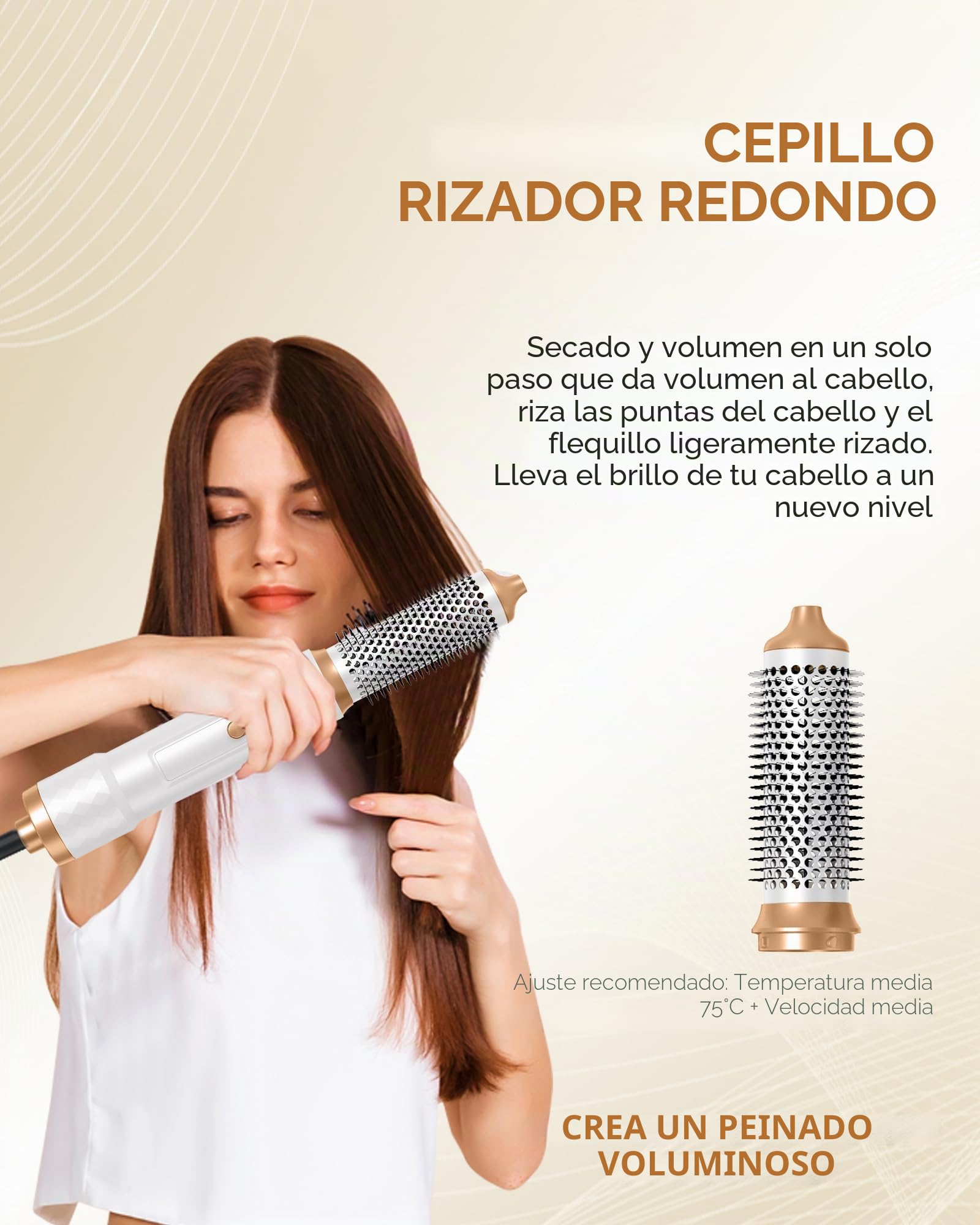 UKLISS Secador de Pelo Profesional - 6 en 1 Cepillo de Aire Caliente con Rizador Automático, Thermal Brush, Secado Rápido, Moldeador Pelo Voluminizador para Rizador Alisar Volumen (Blanco)