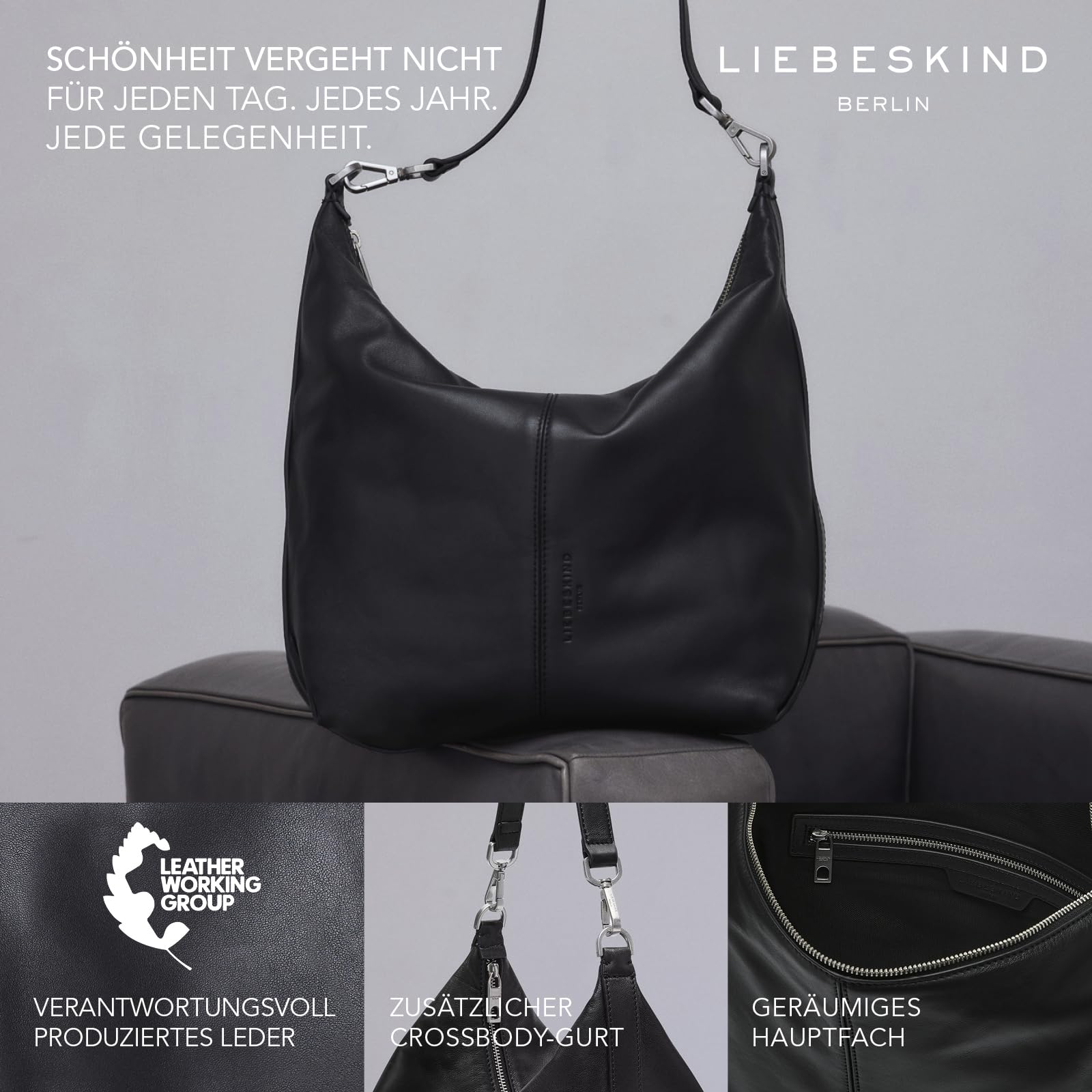 Liebeskind Berlin Hobo M PARIS SMALL PEBBLE black, czarny