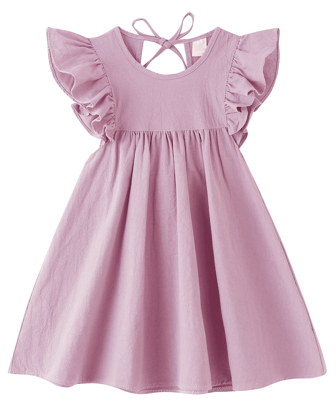 Vestido casual de algodón y lino con volantes, sin mangas, para niña, para verano, playa