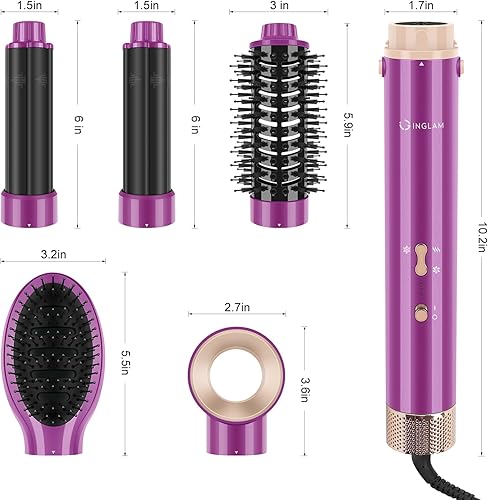 Miniatura 8 de IG INGLAM MegaAIR Styler, cepillo profesional 5 en 1 para secador de pelo, 110,000 rpm, sin escobillas, motor BLDC iónico para dar volumen y forma,