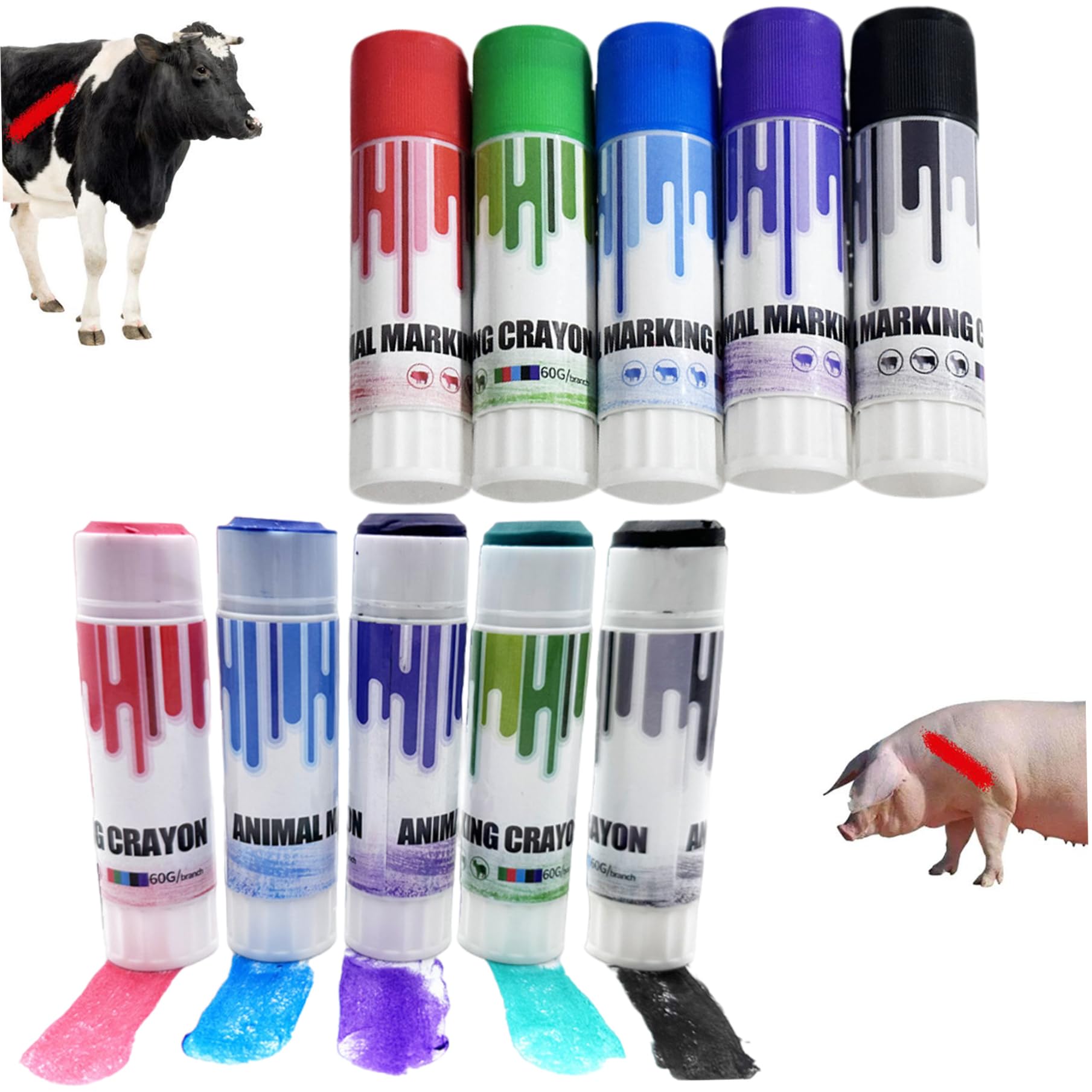 Marqueurs de crayon 8pcs marqueurs d'élevage de bétail ensemble 4 couleurs marqueur de visibilité élevée pour porcs, vaches, chèvres, bovins, moutons, accessoires de marquage