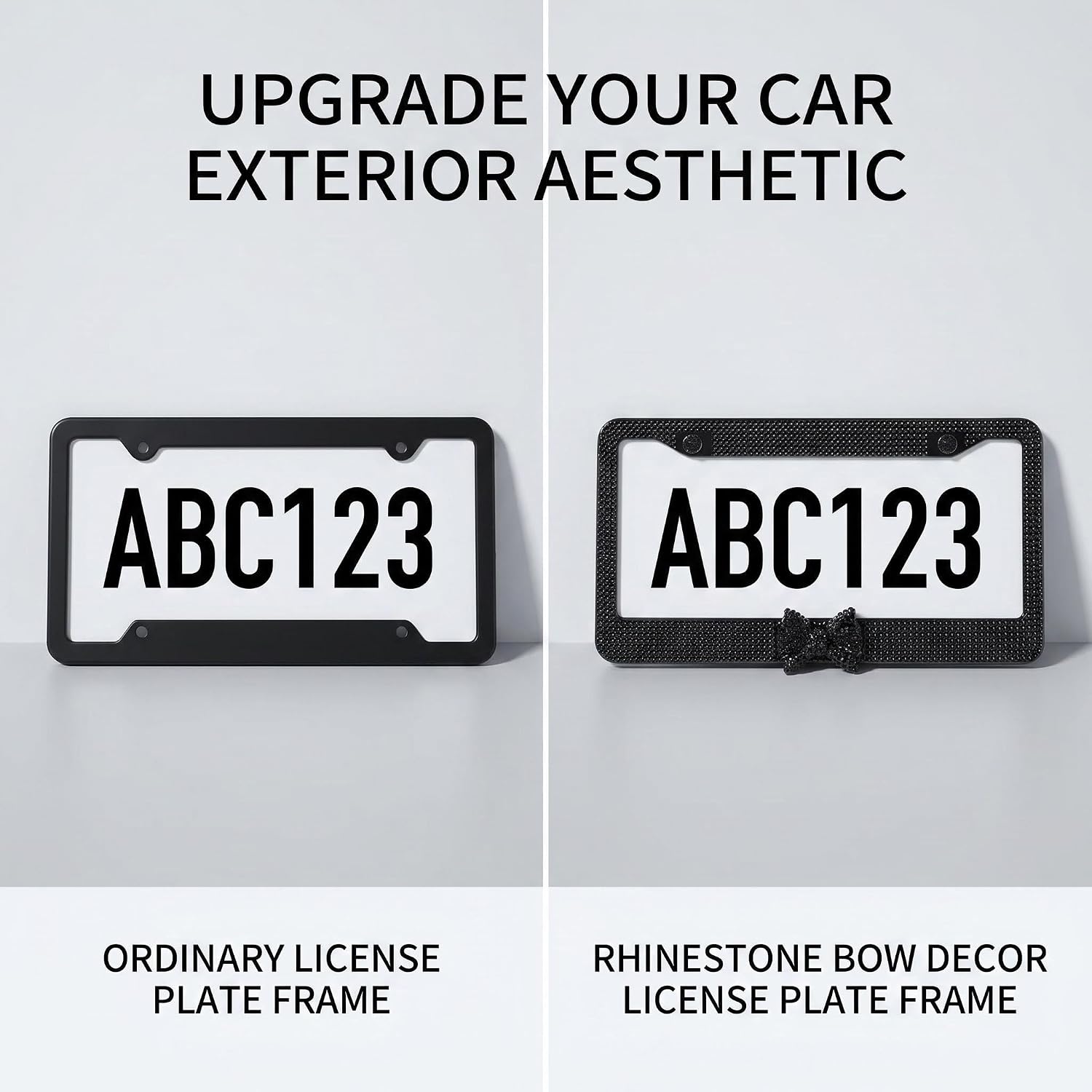 Fashion Premium Handmade Crystal License Plate Frames,Waterproof Bling License Plate Covers,US Universal Rhinestone License Plate Holder for Women(1 Frame,Black Frame Black Bowknot)