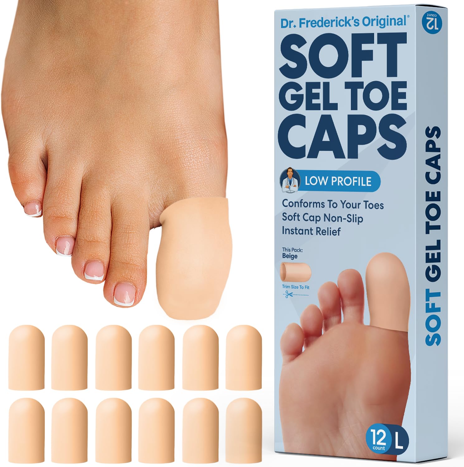 Dr. Frederick's Original Soft Gel Toe Caps, Beige, Large, 12 ct