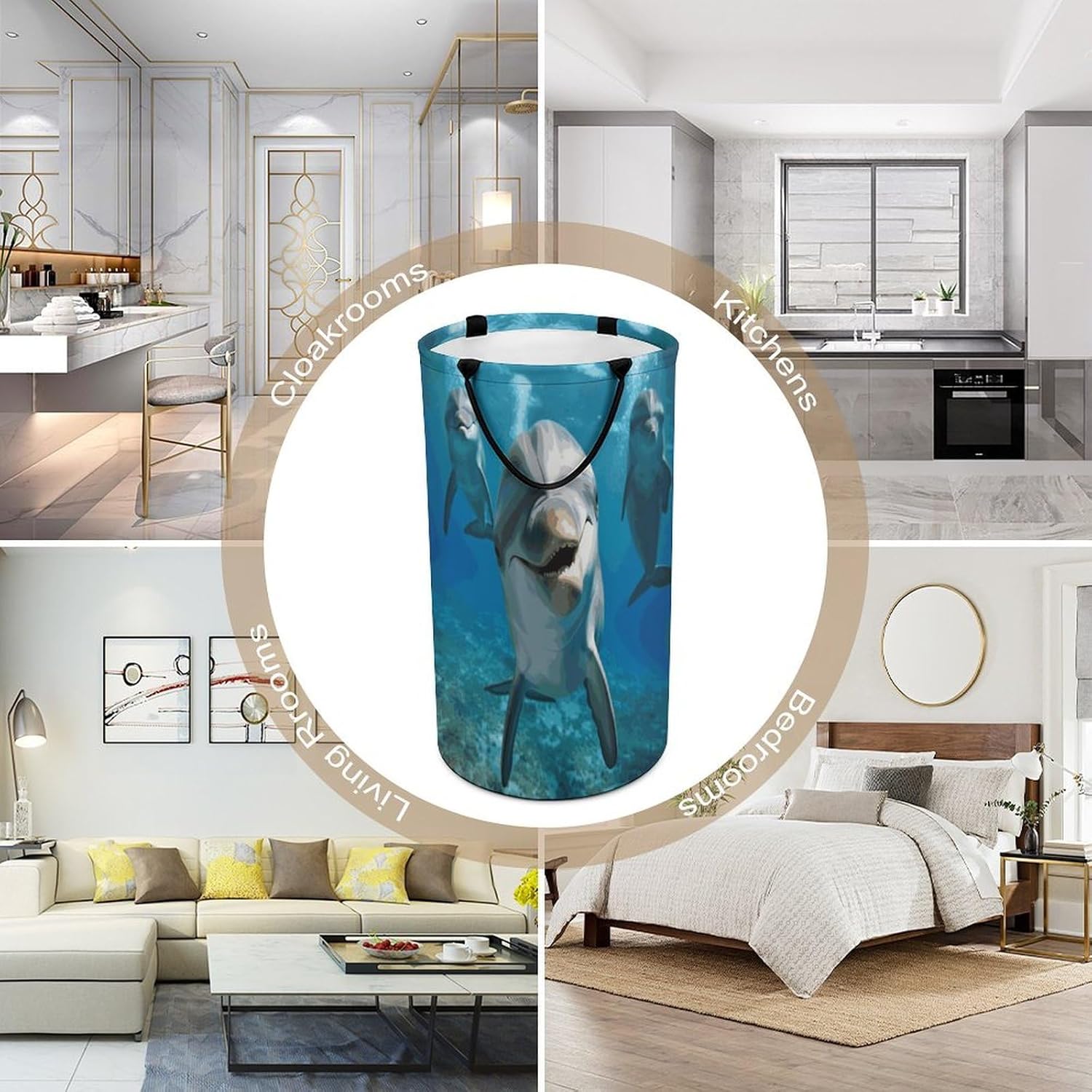 Funny Dolphin Looking at You Laundry Hamper Foldable Clothes Storage Basket Fashion Clothes Hampers with Handles Waterproof Large Dirty Laundry Hamper for Bathroom Bedroom