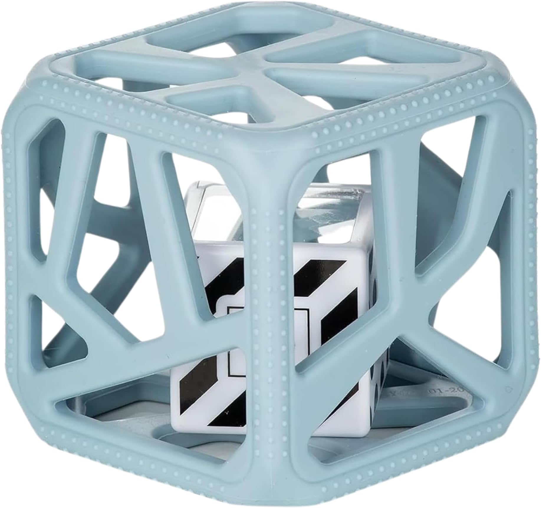 Malarkey Kids Silicone Teething Toys Chew Cube – Baby Activity Cube, Rattle Teether for Newborns, Sensory Development Toy, Easy-Grip, BPA-Free, Non-Toxic Teething Relief (Steel Blue)