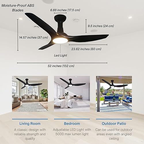 Miniatura 6 de Venta Ventiladores de techo de 3 aspas con certificación ETL de 52 pulgadas con control remoto de luces, ventilador de techo blanco con luz LED y