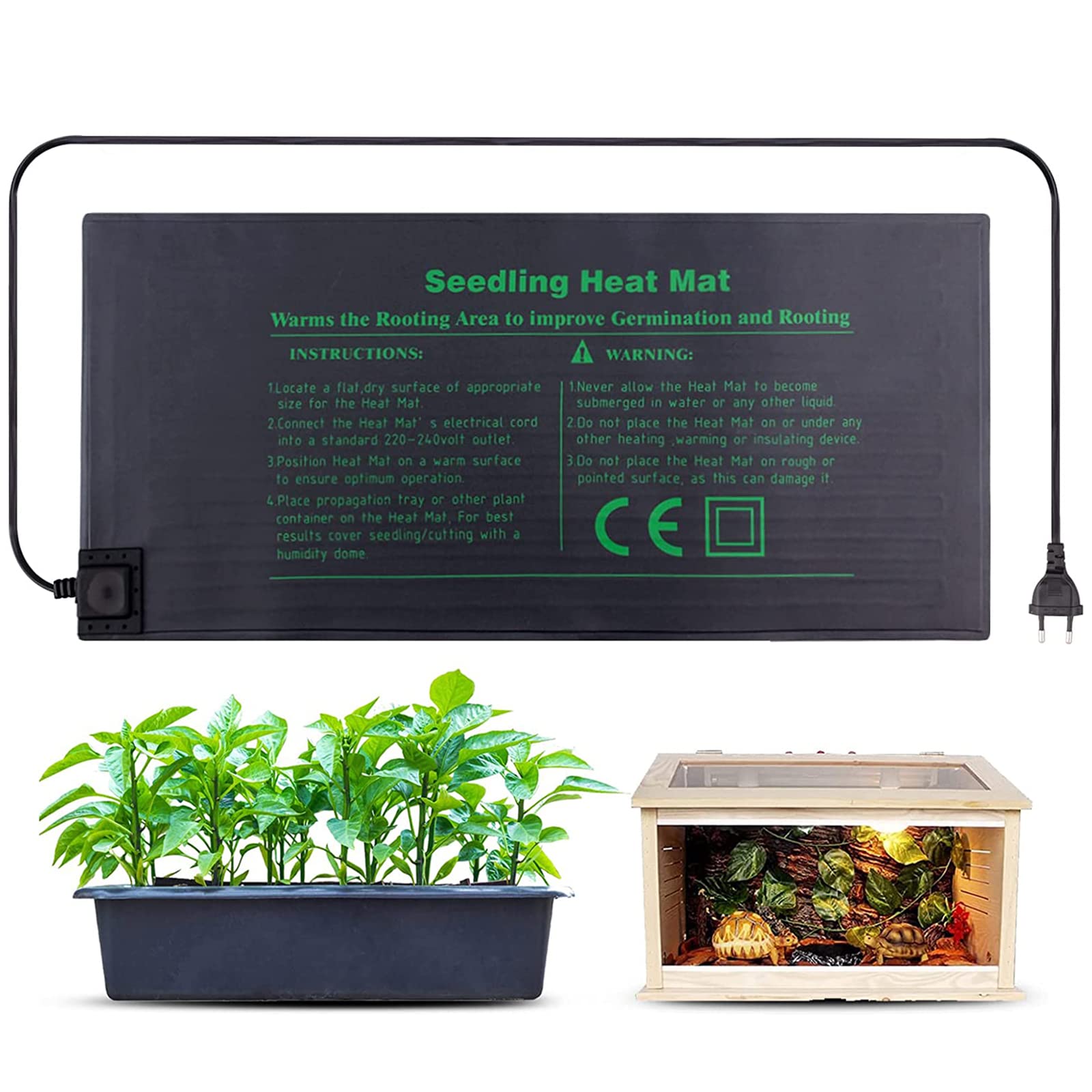 Mata grzewcza Rośliny, Sadzonka Mata grzewcza Rośliny Kiełkowanie w szklarni Hydroponiczna podkładka grzewcza Trwała wodoodporna Propagator Mata rozgrzewająca do terrarium Gad Płaz 20 "X10"