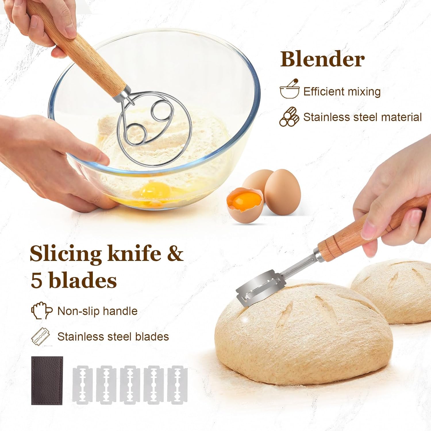 SHANNA Sourdough Starter Kit, Banneton Bread Proofing Basket, Sourdough Bread Baking Supplies, Sourdough Tools, Bread Making Tools, Round & Oval Proofing Basket, 15PCS