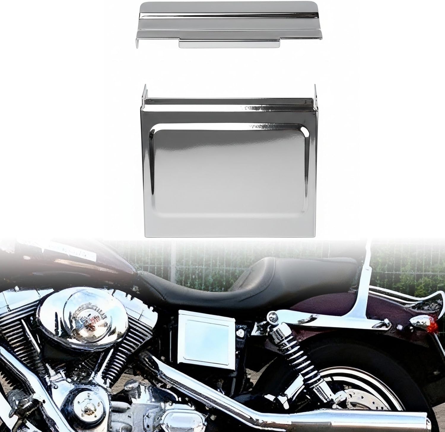 Astra Depot Chrome Metal Battery Side Panel & Top Cover Replacement for 1997–2003 Harley Sportster XL 1200C 883C Custom 1200S Sport 883R XLH 1200 883 Hugger