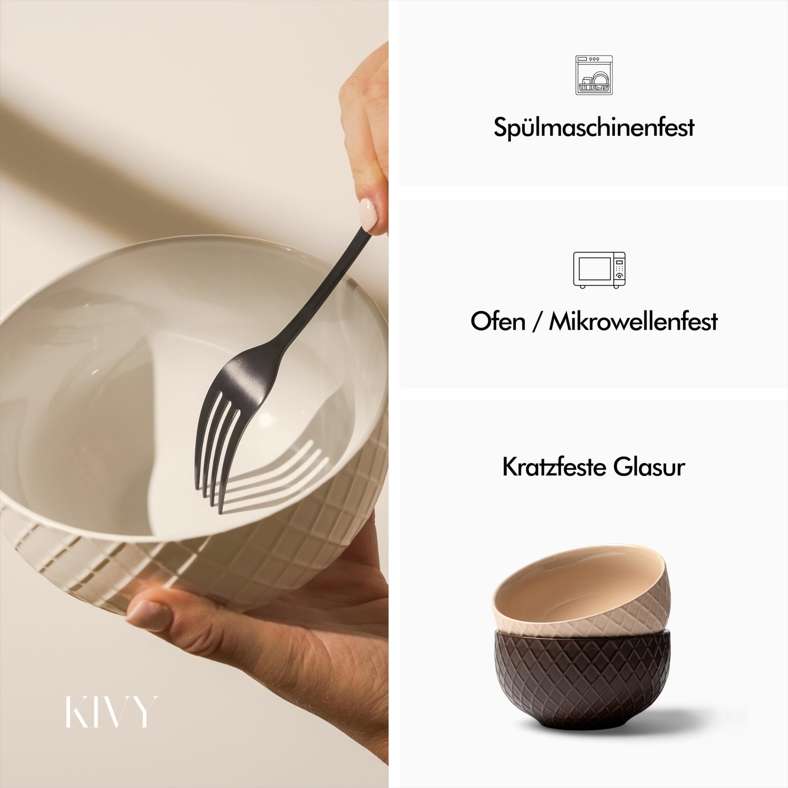 KIVY Ciotole per cereali in ceramica, 6 x 850 ml, grandi ciotole per cereali e zuppe, ciotola per zuppe, ciotola grande, ciotole per cereali, set di ciotole per zuppe, ciotole in ceramica