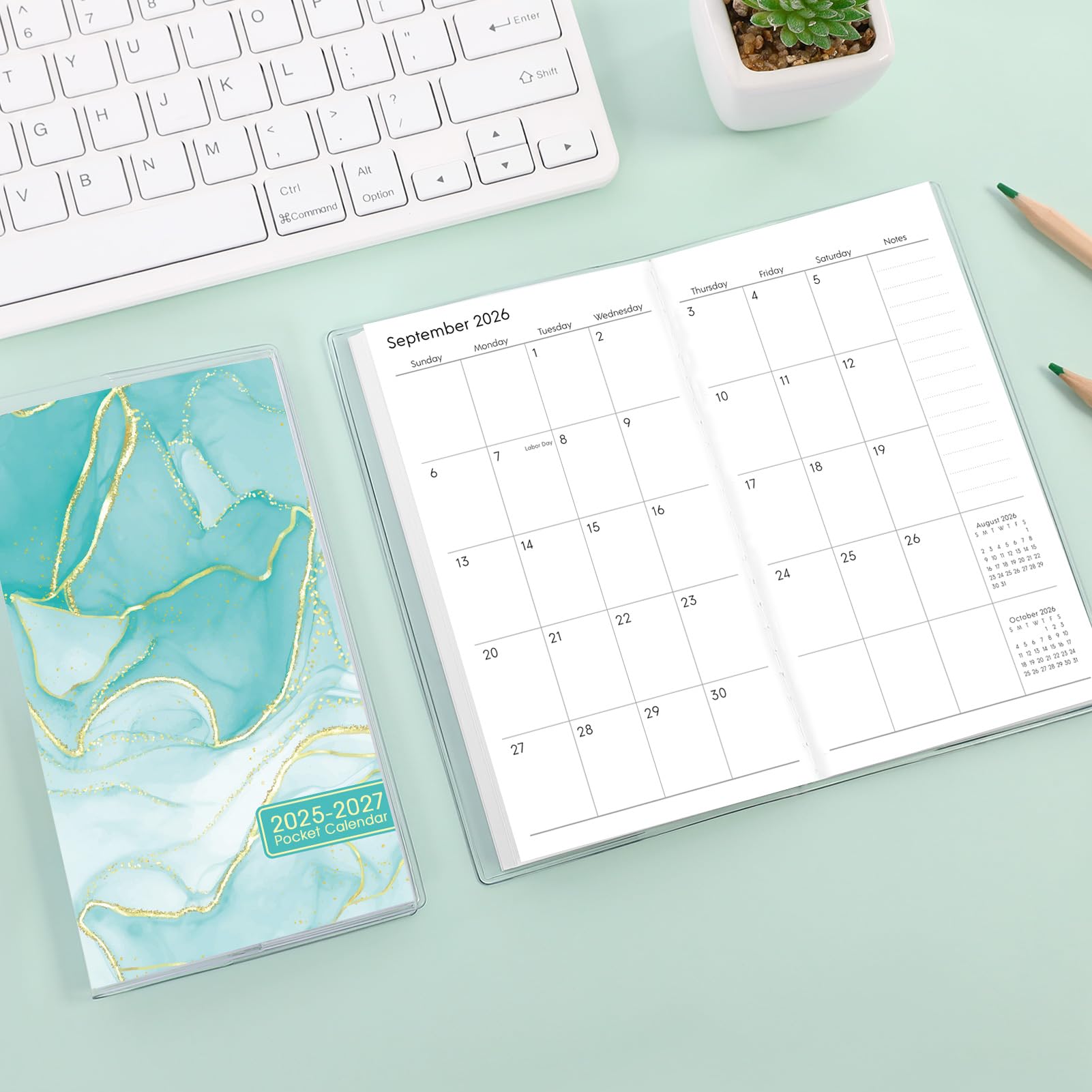 Phyxin Calendario tascabile 2025-2027, agenda tascabile due anni, va da luglio 2025 a dicembre 2027, agenda di piccole dimensioni – 17 x 9,4 cm, calendario piccolo per una facile organizzazione, marmo