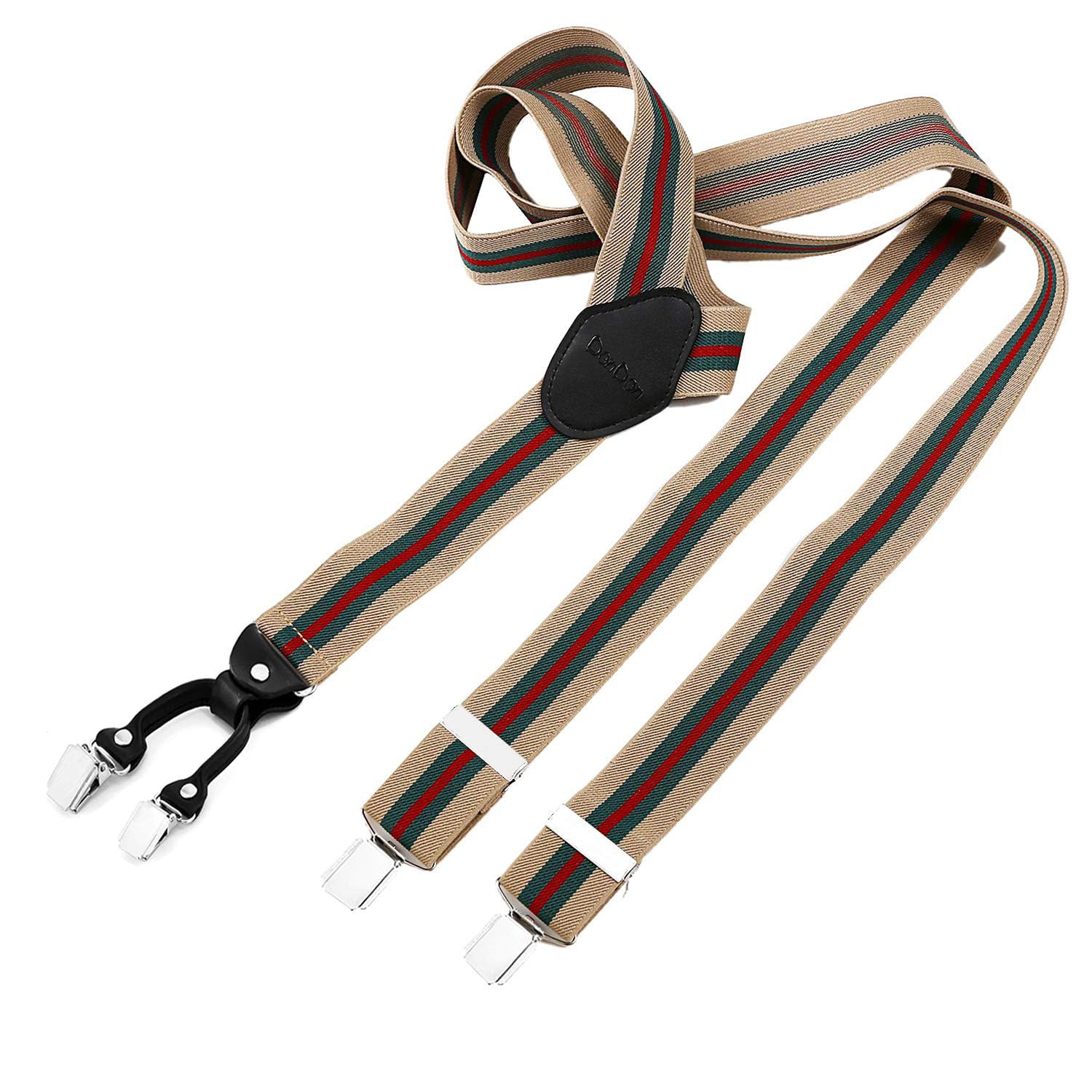 DonDon Hosenträger Herren extra stark beige grün rot 3,5 cm Hosenträger Herren breit in Y-Form lang - Starke Clips passend für Anzug Jeans Chinos Vintage Rockabilly Suspenders