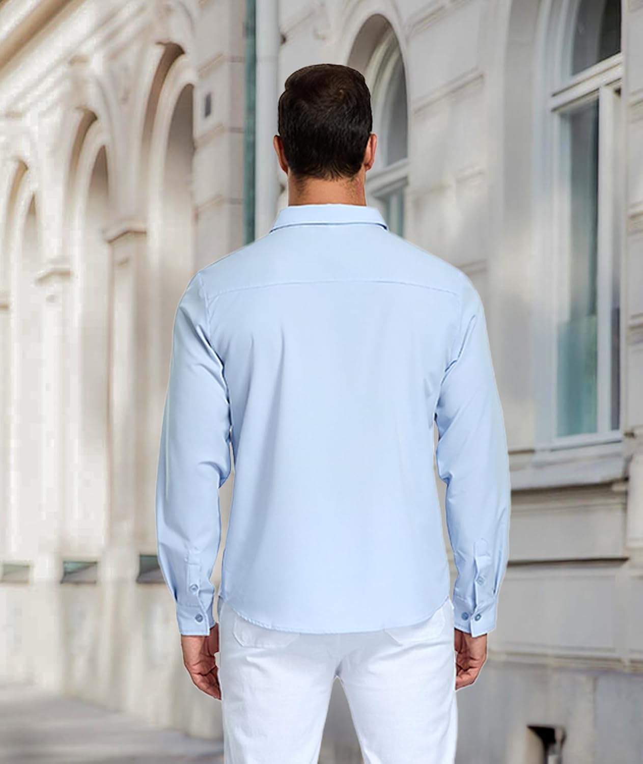 YTD Long Sleeve Button Down Shirt for Men, Untucked Regular Fit Dress Shirt - Image 6