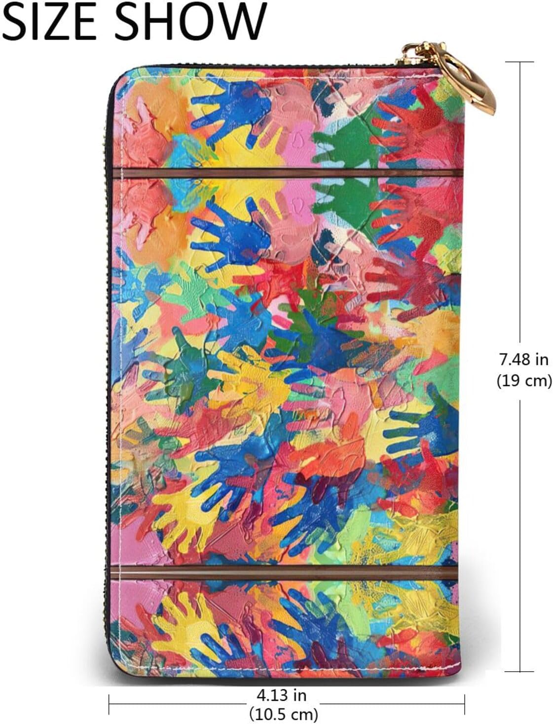 BaerK Stylish Kids Hand Print Print Leather Wallet - Thin Bifold Checkbook Wallet with Coin Pocket, Credit Card Holder