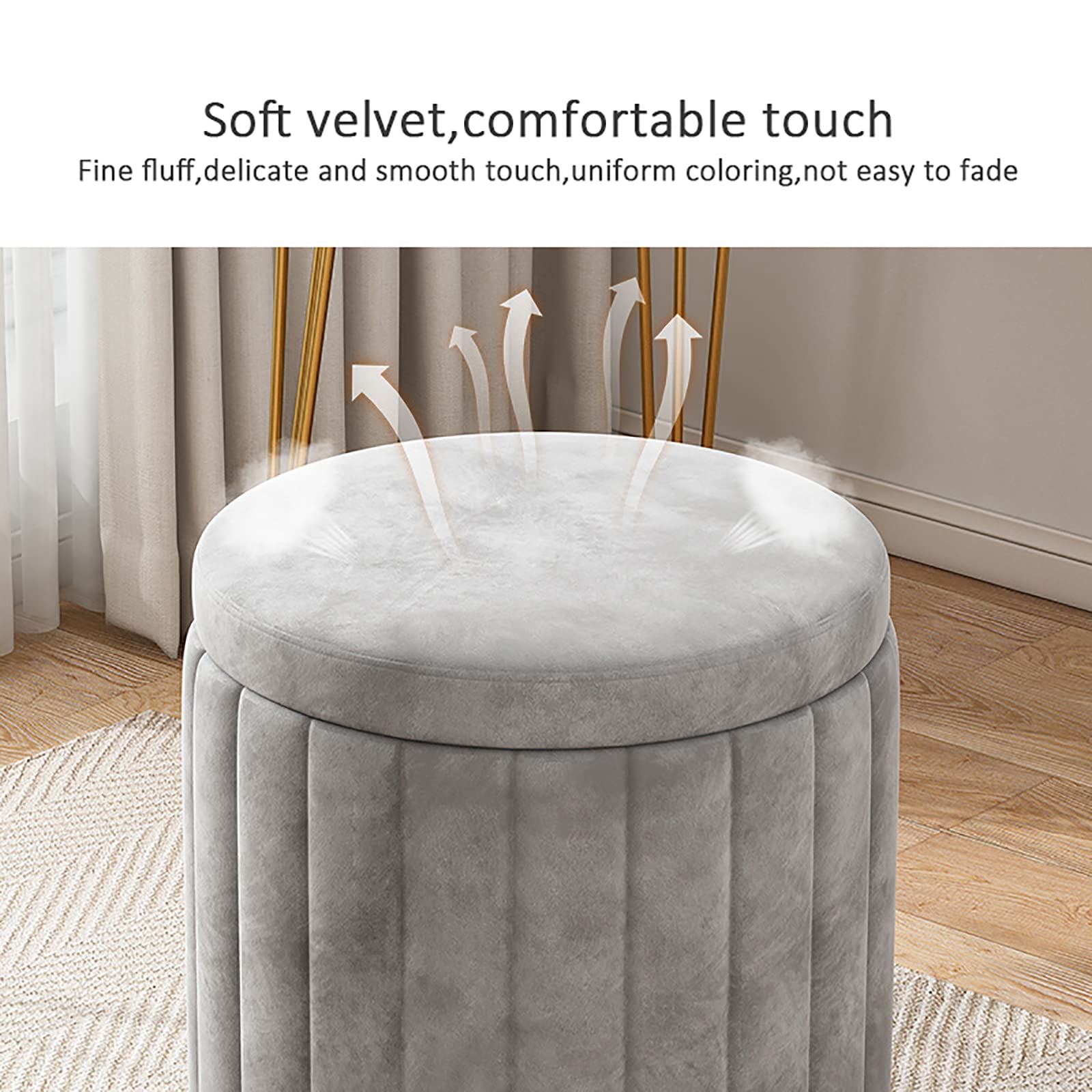 Sgabello da toeletta in Velluto con Contenitore, Pouf Rotondo con Contenitore, Comodo poggiapiedi Imbottito, Sgabello da Trucco per Camera da Letto, Regalo per Ragazze