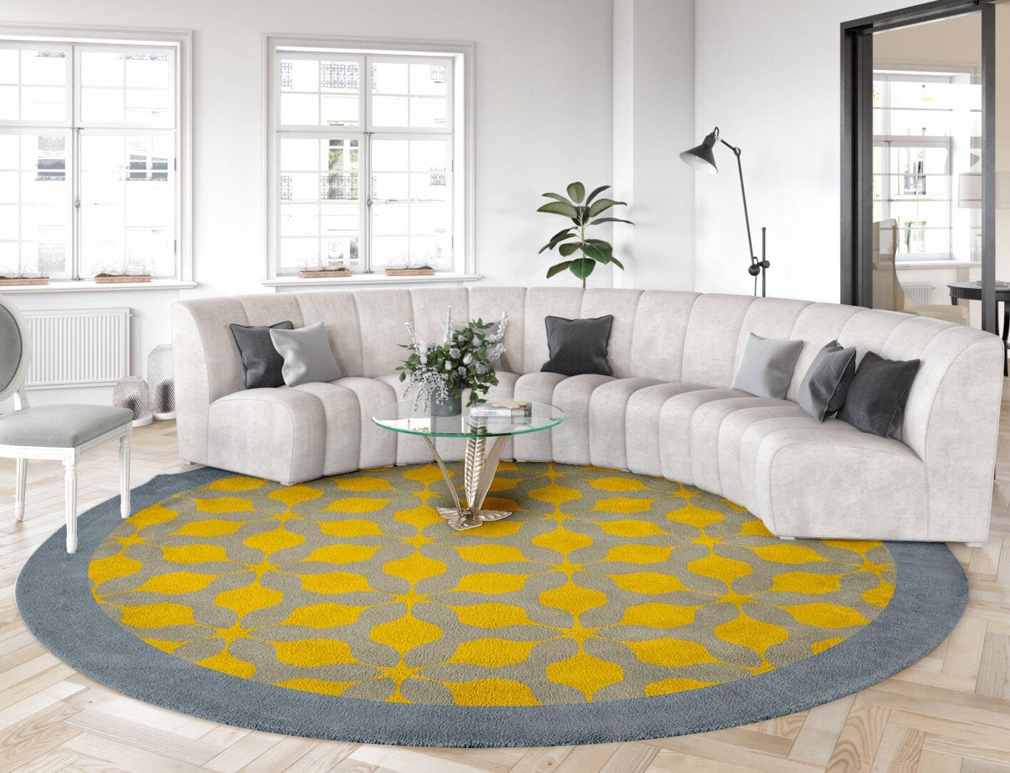 Amazon.com: Bright Yellow Gray Border Circular Rug 6ft Ultra Soft Faux ...