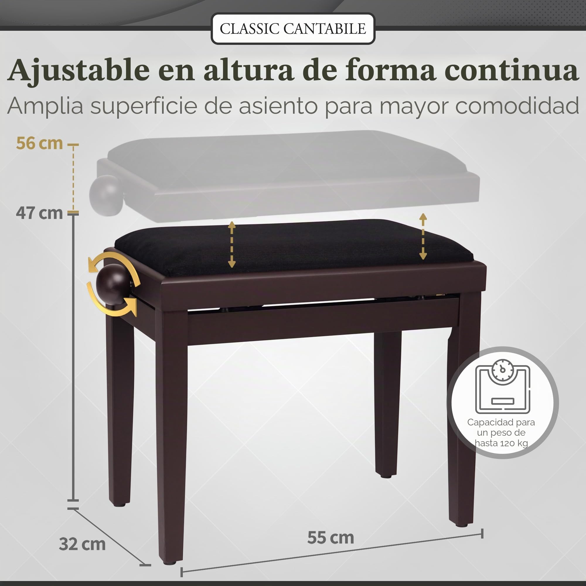 Classic Cantabile Banco para Piano Palisandro Mate