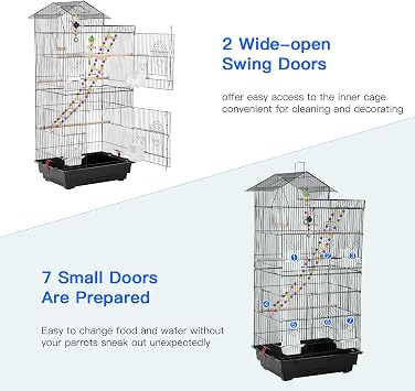 BestPet 39 inch Roof Top Large Flight Parrot Bird Cage Accessories Medium Roof Top Large Flight Cage Parakeet Cage for Small Cockatiel Canary Parakeet Sun Parakeet Pet Toy (Black)