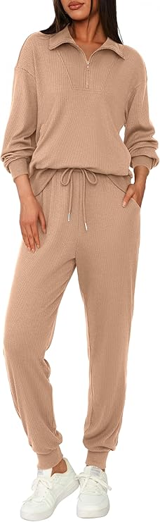 BTFBM Women's 2 Piece Tracksuit Fall Outfits 2025 Long Sleeve Half Zip Sweatshirt Sweatpants Lounge Set Sweatsuits