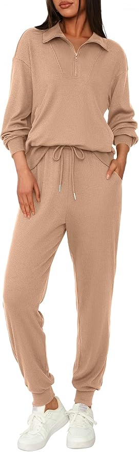 BTFBM Women's 2 Piece Tracksuit Fall Outfits 2025 Long Sleeve Half Zip Sweatshirt Sweatpants Lounge Set Sweatsuits