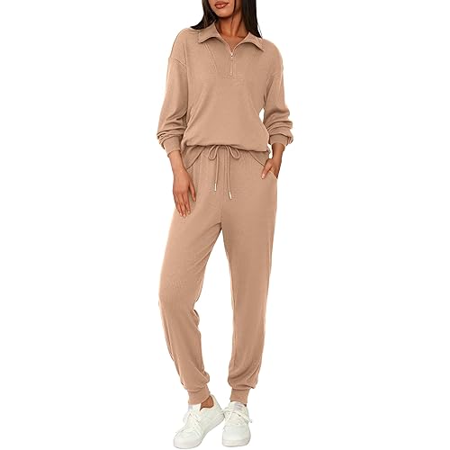 BTFBM Women's 2 Piece Tracksuit Spring Outfits 2026 Long Sleeve Half Zip Sweatshirt Sweatpants Lounge Set Sweatsuits