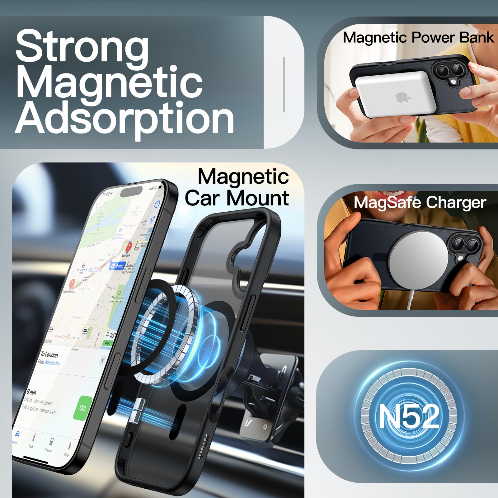 JETech Coque Magnétique Pour IPhone 13 Mini 5,4 Pouces Compatible Avec