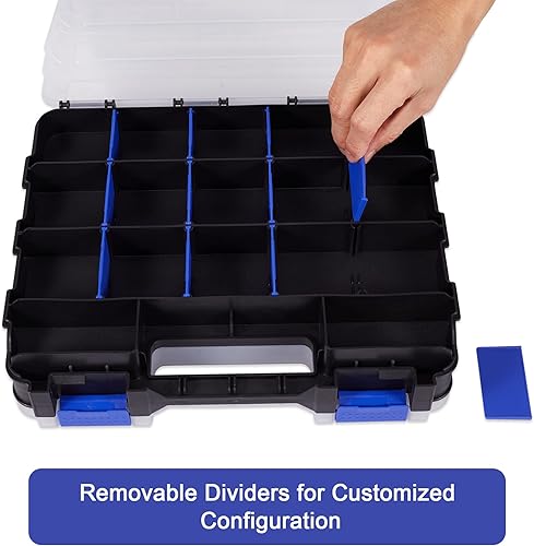 Miniatura 5 de Caja organizadora de herramientas con 34 compartimentos y divisores extraíbles, caja de herramientas de plástico duradero de doble cara