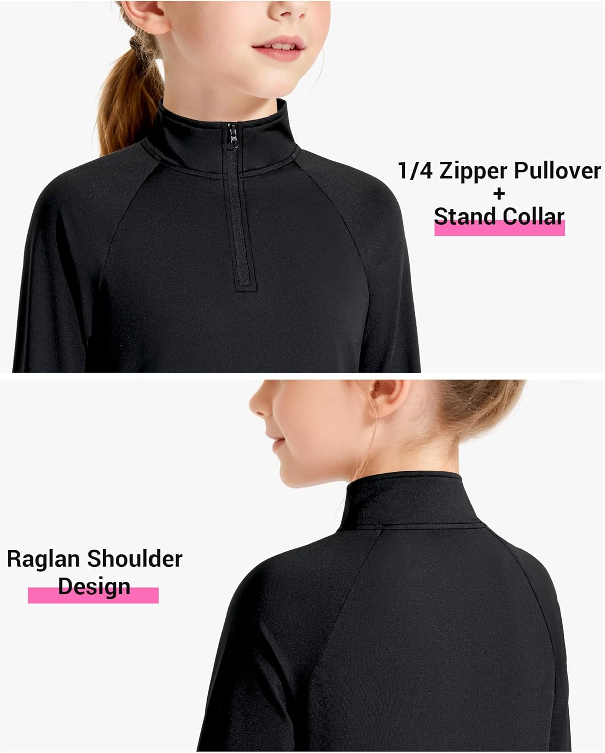 Girls Long Sleeve Shirts Quick Dry Athletic Tops Quarter Zip Pullover Kids Teens Sportswear for Golf Yoga Tennis 5-14 Years - Image 4