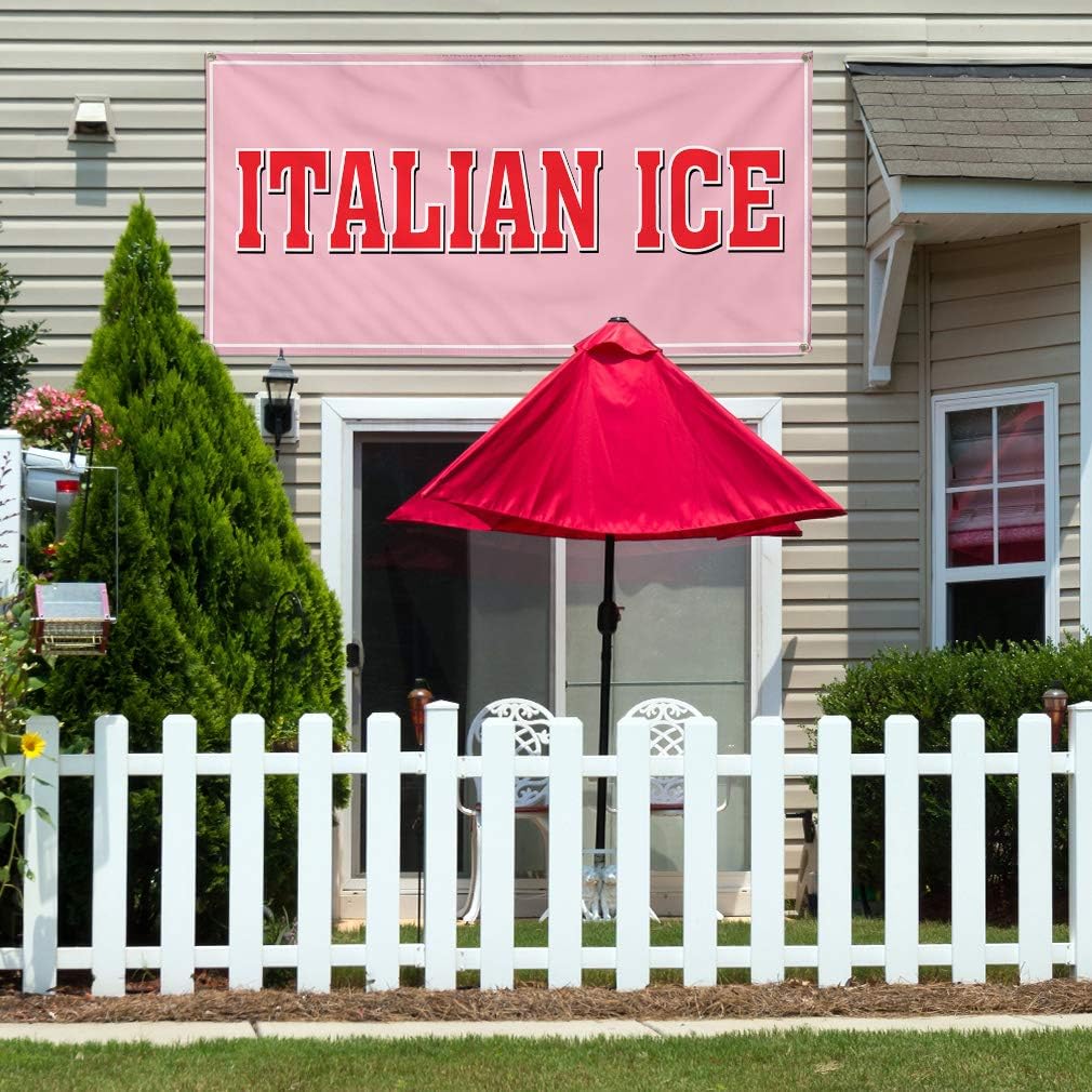 Vinyl Banner Sign Italian Ice Restaurant Cafe Bar Style T Marketing Advertising Pink - 12inx30in, 4 Grommets, Set of 2