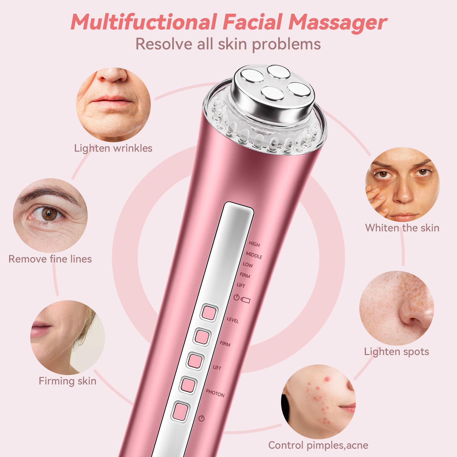 CARER SPARK Appareil Facial Radiofréquence Massager Facial anti-rides avec 3 Thérapies à la Lumière LED pour Réduire les Rides Raffermir la Peau et Lutter Contre le Vieillissement
