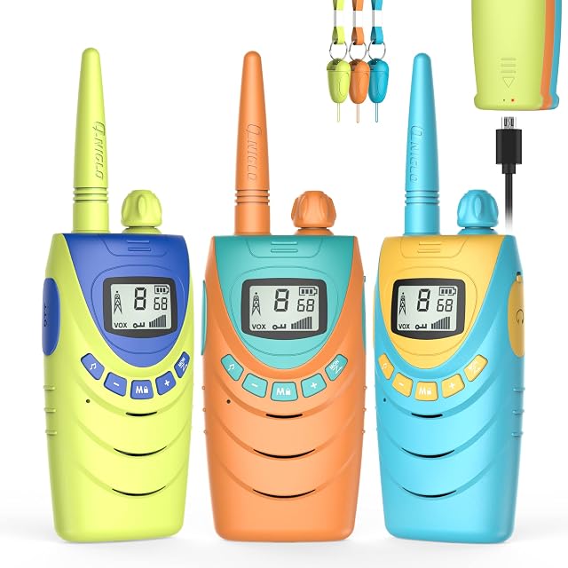 QNIGLO 3 Walkie Talkies for Kids Rechargeable, Walkie Talkies 3 Pack 2 Way Radios PMR446 Kids Adults, Children 3 Way Walky Talky Christmas Birthday Gifts Walkie Talkie for Family Outdoor Camping