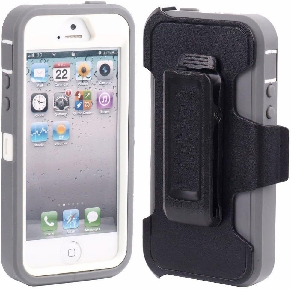 Huaxia Datacom Body Armor Heavy Duty Dirtproof Shockproof Hybrid Defender Case with Holster Belt Clip for iPhone 5S - Gray Silicone on White Core (only for iPhone 5S, not for iphone 5/5C)