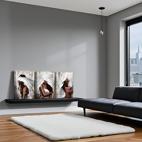 Miniatura 4 de sechars Lienzo artístico de pared de ángel, mujer negra con alas de ángel, impresiones de pintura moderna afroamericana, arte abstracto de niña para