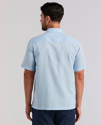 Cubavera Men's Embroidered Panel Short Sleeve Linen-Blend Shirt