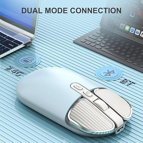 Miniatura 2 de Ratón inalámbrico Bluetooth delgado de modo dual (BT5.1+USB) Ratones de computadora con clic silencioso 3-DPI ajustable portátil inalámbrico