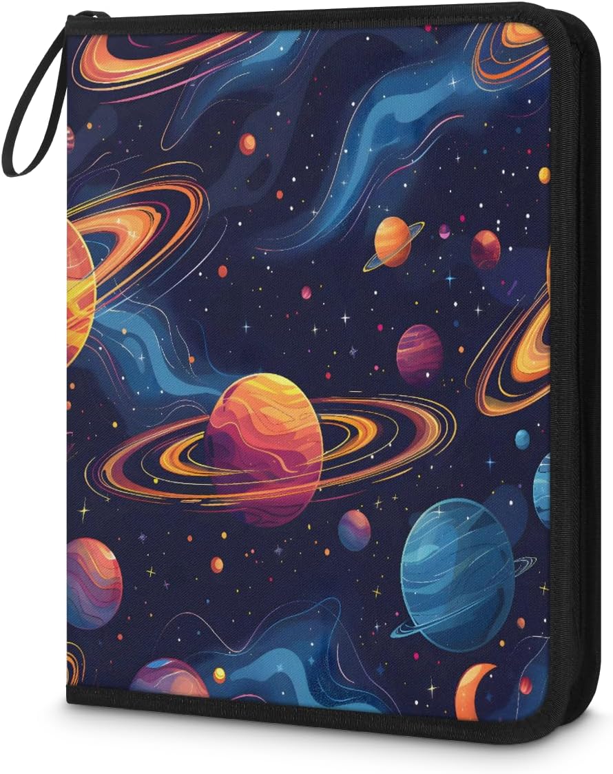 Planet Outer Space Colorful Galaxy 9 Pocket Card Binder Holds 900 Cards Trading Card with Sleeves & Zipper Card Storage Organizer for MTG, TCG, Sports & Game Cards